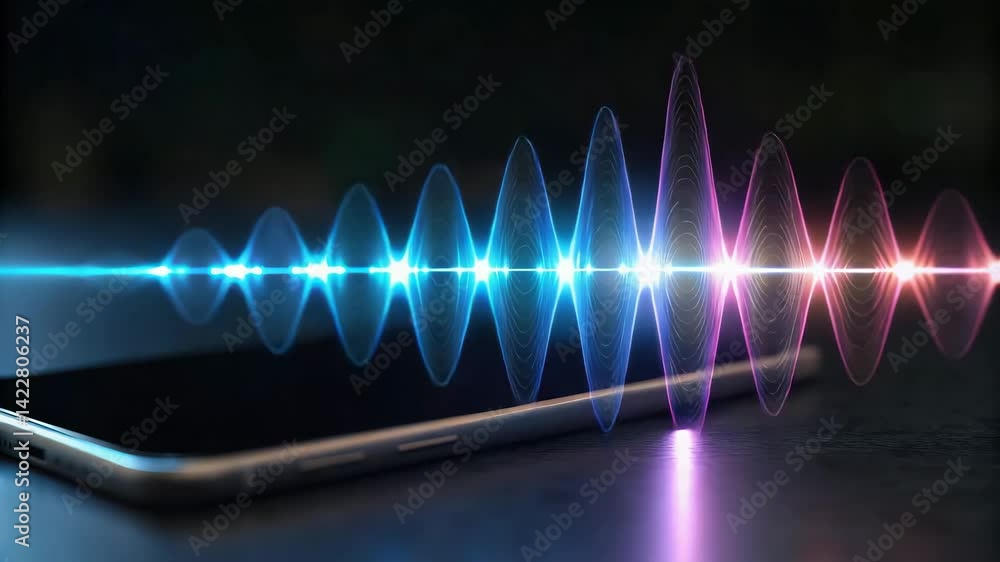 Aufkleber a cybernetic voice waveform visualizes a technological transformation in a digital format.