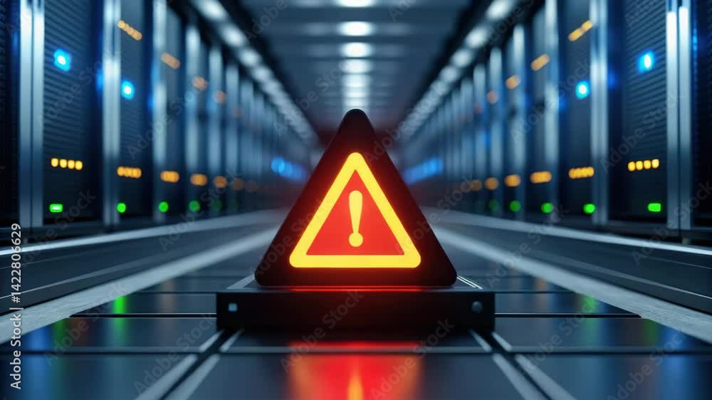 Poster a futuristic warning about data breach risks displayed on a digital interface.