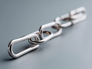 Obraz premium Shiny metal chain link on a neutral grey background, strength concept