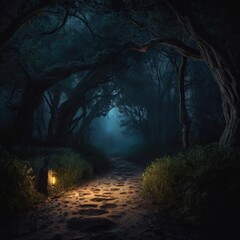 Create a captivating introductory image with mysterious elements, such as a night-time clearing or a winding path, to set the tone for the exploration of the mystery.