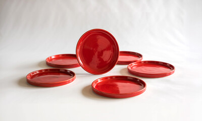 Red lacquerware plates set japanese style serving dish traditional tableware kitchenware home decor gift 100