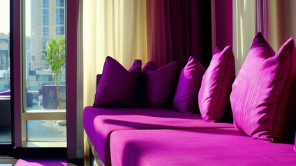 Vibrant Hotel Lobby with Plush Seating