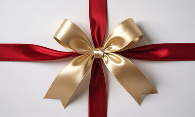 Elegant gift wrapping with gold and red ribbon for christmas and birthday presents on white background