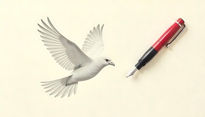 Obraz premium World Press Freedom Day May 3 Concept banners Design, WORLD JOURNALISM DAY banner design with a single fountain pen transforming into a bird mid-flight, freedom concept, created with generative ai