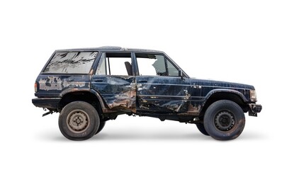 Fototapeta premium Isolated image of a damaged car on a white background.