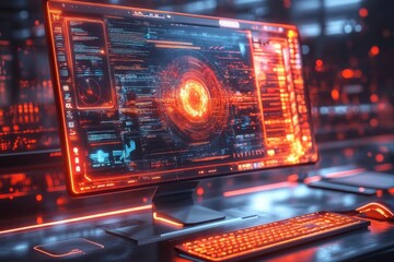 Innovative high-tech environments futuristic digital workspace and interface graphics