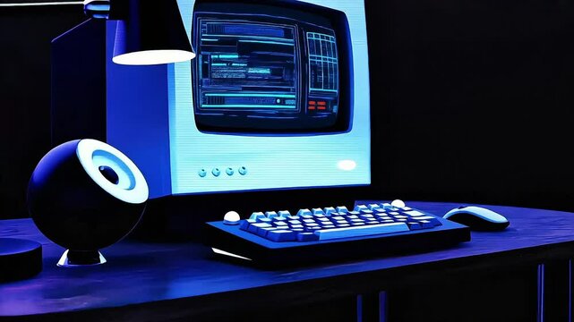 Orbiting Retro Futuristic Smart Desk in Void Space - Animated UI Loop.
Ideal for illustrating retro computing, the evolution of interfaces, sci-fi themes, and minimalist design.