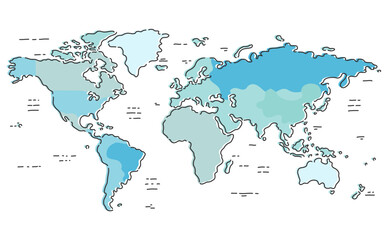 色分けした手書き風デザインの世界地図 © y13991