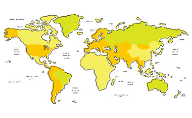 色分けした手書き風デザインの世界地図 © y13991