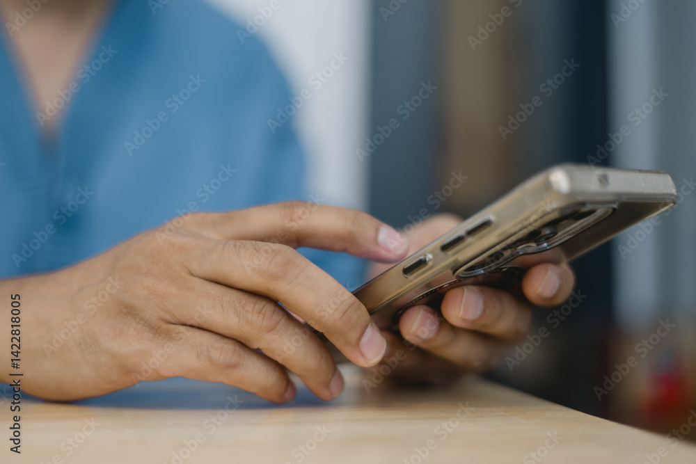 Poster social media marketing concept hand using smartphone searching data networks or chatting online. typ