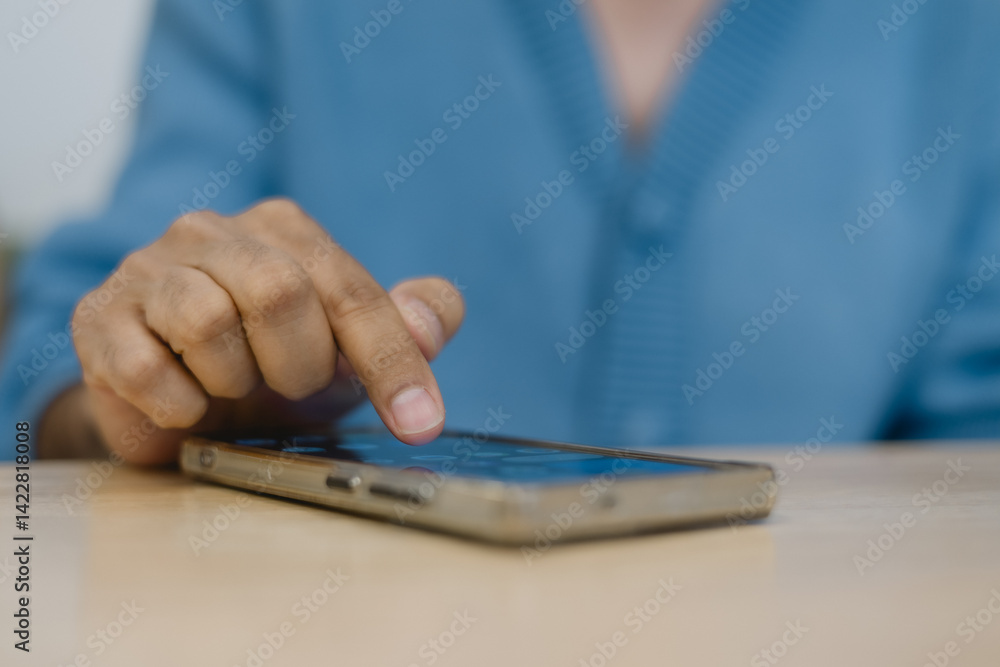 Poster social media marketing concept hand using smartphone searching data networks or chatting online. typ