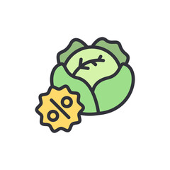 Cabbage sale colored icons, minimalist vector illustration ,simple transparent graphic element .Isolated on white background