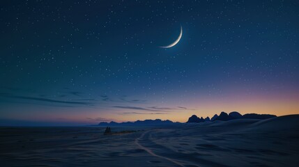 Crescent moon in a clear night sky symbolizing Eid al-Adha.