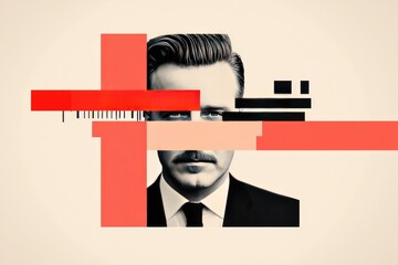 Obraz premium Surrealist Portrait: Modern Art with Geometric Shapes and Mid-Century Style