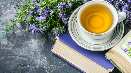 of mental health resources including books, herbal tea, and mindfulness cards 