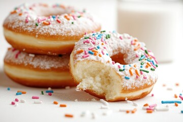 Close-Up of Frosted Donuts with Sprinkles and Bite Missing