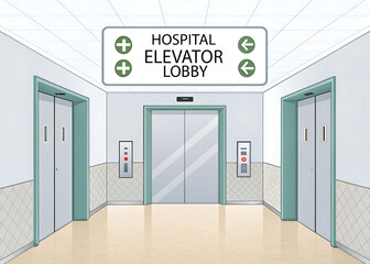 Hospital Elevator Lobby Vector Illustration with Directional Signage