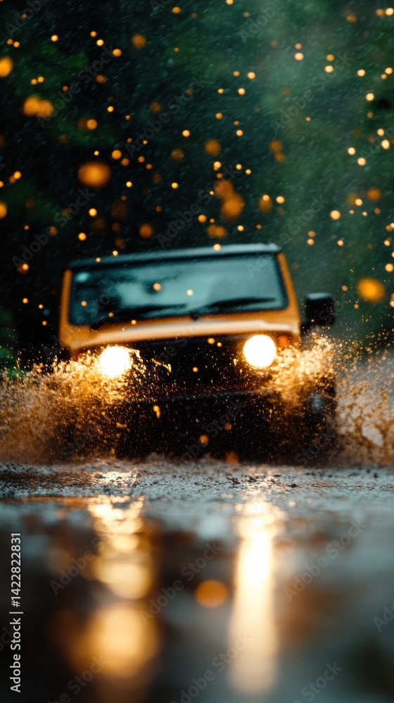 Aufkleber climate resilience visualization suv navigating extreme weather challenges - dynamic transportation 