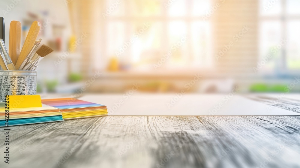 Poster minimalist creative workspace soft-focus home office essentials showcasing modern productivity and d