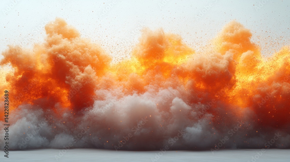 Poster blazing explosion effect creating a dramatic border on a white backdrop - stock photo