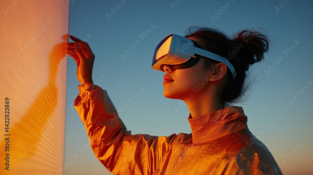 Poster immersive digital experience gen z innovator exploring mixed reality frontiers with vr headset in su
