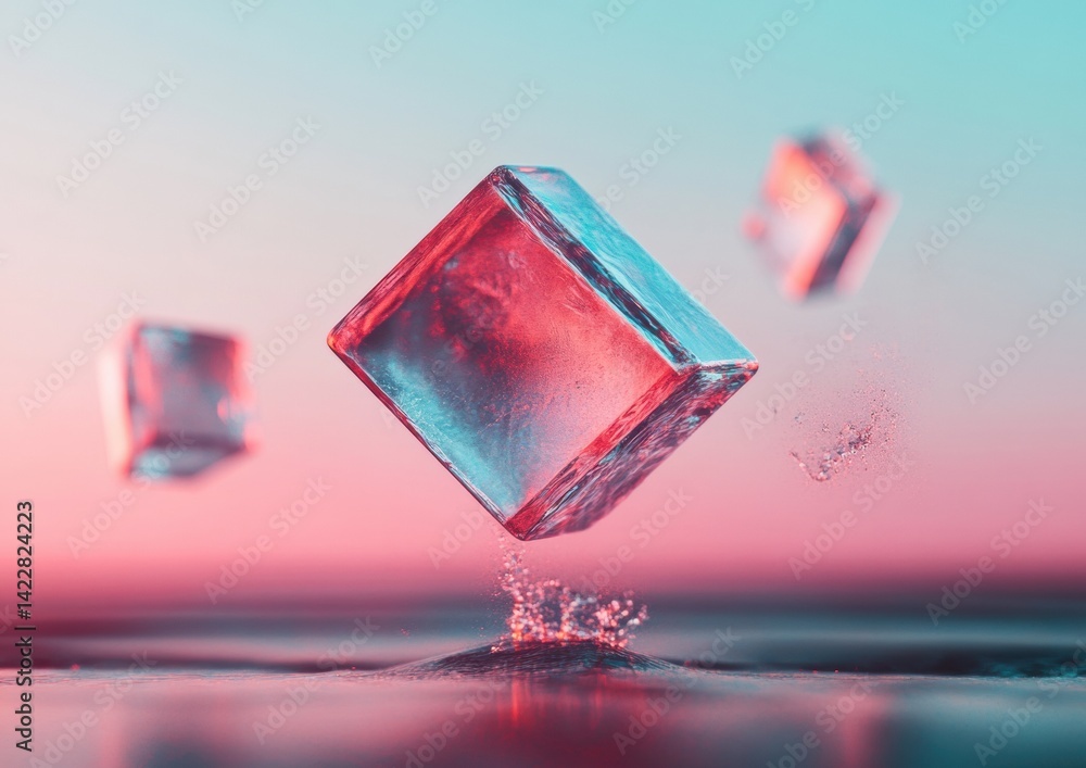 Aufkleber metaverse aesthetic translucent geometric digital cubes in dynamic liquid suspension - futuristic we