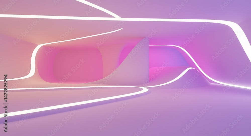 Aufkleber abstract architecture background interior with curved design 3d render