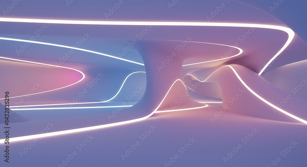 Poster abstract architecture background interior with curved design 3d render