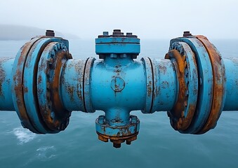 Ocean Pipeline Junction in Fog