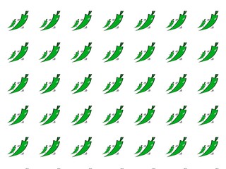 Set of green chillies pattern on white background