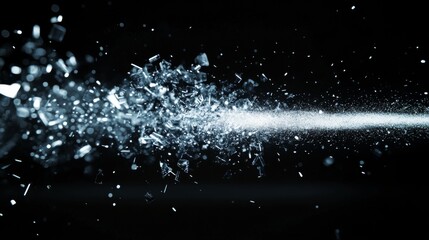 precision beam strike generating cascade of luminous sparks against dark background, metal shavings caught in moment of crystallization, energetic particle dispersion effect, intense focal point of