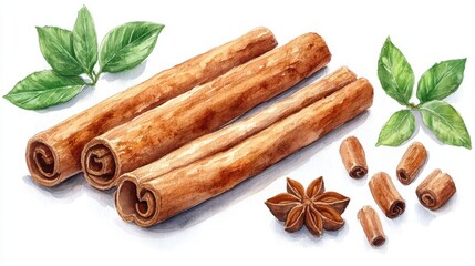 cinnamon sticks clipart watercolor illustration illustrative clipart collection illustration - stock photo