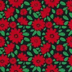 Seamless pattern with colorful gerbera flowers, leaves on vintage background, textile, fabric, design, clothing, design