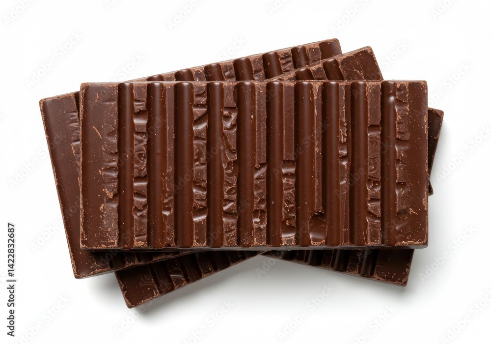 Poster three chocolate bars stacked on top of each other with a white background in a studio setting