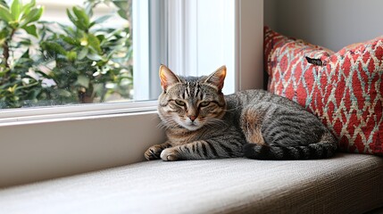 Elegant cat lounging in cozy home office serene indoor environment inviting atmosphere