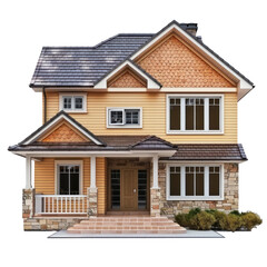 Single-Family Detached House front view full length isolate on transparency background