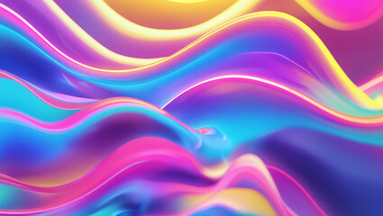 Naklejka premium Vibrant fluid gradient abstract background in neon colors, smooth flowing waves and curves, modern abstract style, high resolution, perfect for tech or music themes