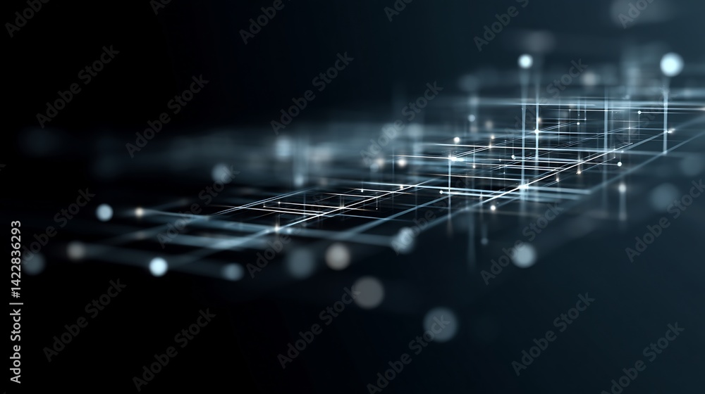 Poster abstract network grid with luminous nodes symbolizing connectivity and data flow