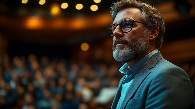 Thoughtful mature man at conference.
