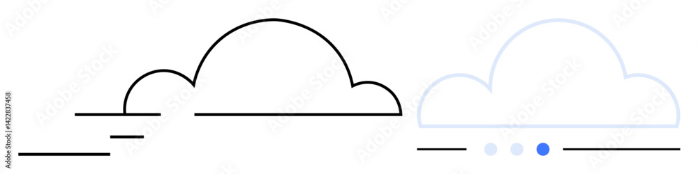 Poster two simple cloud outlines, one bold and one light, with horizontal lines and small dots indicating m