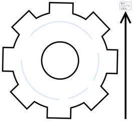 Large gear shape paired with upward arrow representing progress, optimization, and innovation. Ideal for business, technology, success, process, strategy, development simple landing page