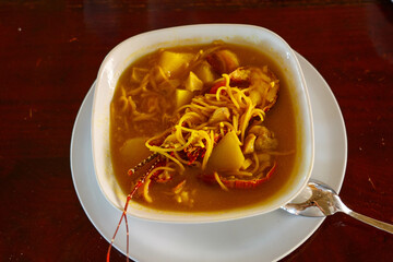 Seafood soup with shrimp, shellfish and langoustine.
