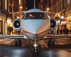Fototapeta premium Private Jet on City Street at Night