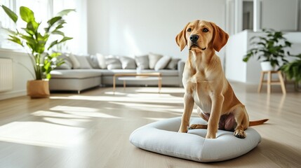 Adorable small dog in clean bathroom setting pet care and hygiene concept