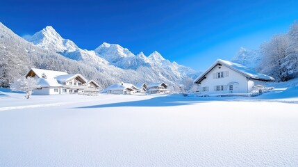 Fototapeta premium Snowy Alpine Village in Winter