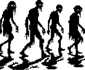 Pixel silhouette of a zombie walking, horror theme, isolated on white background vector 