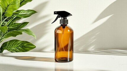 Amber glass spray bottle product photography for cleaning or wellness