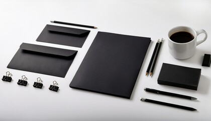 black stationery bussines branding mockup template, on white background to place your design