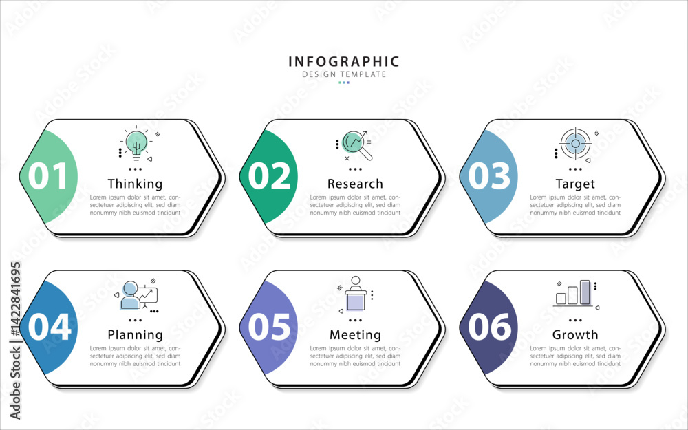 Poster infographic template. 6 step timeline journey, flat simple infographics design template. presentatio