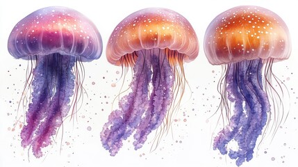 Fototapeta premium colorful jellyfishes clipart watercolor art illustration detailed illustration - image stock